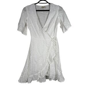 Japna White Eyelet Wrap Dress Womens Sz XS Cottagecore Feminine Boho Beachy